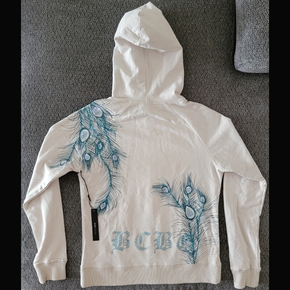 BNWT Y2K Women's Med BCBGMaxAzria Canvas Colored Bedazzled Blue Peacock Hoodie - Picture 8 of 12
